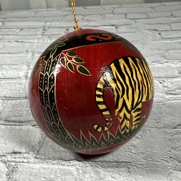 Paper Mache Hand Painted African Tiger Theme Christmas Tree Vintage Ornament - Picture 6 of 12